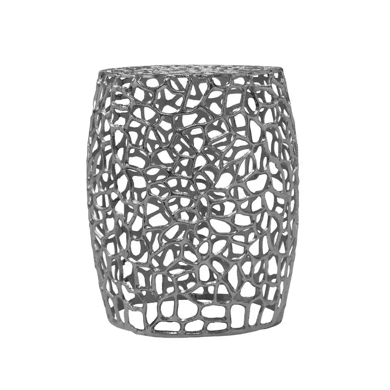Table d'appoint moderne en aluminium en forme de tambour, nickel argenté