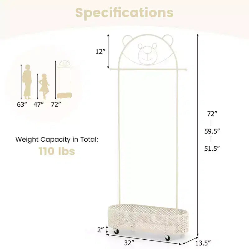 Portant à Vêtements pour Enfants avec 3 Hauteurs Réglables Portant Autonome Blanc/Rose