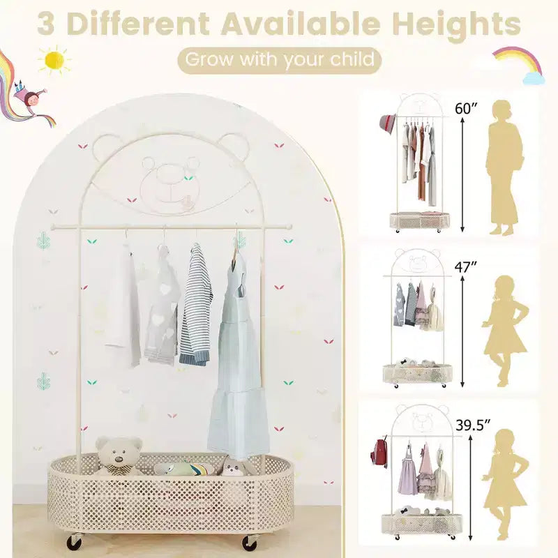 Portant à Vêtements pour Enfants avec 3 Hauteurs Réglables Portant Autonome Blanc/Rose