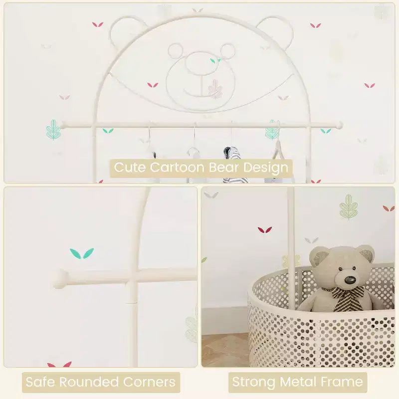 Portant à Vêtements pour Enfants avec 3 Hauteurs Réglables Portant Autonome Blanc/Rose