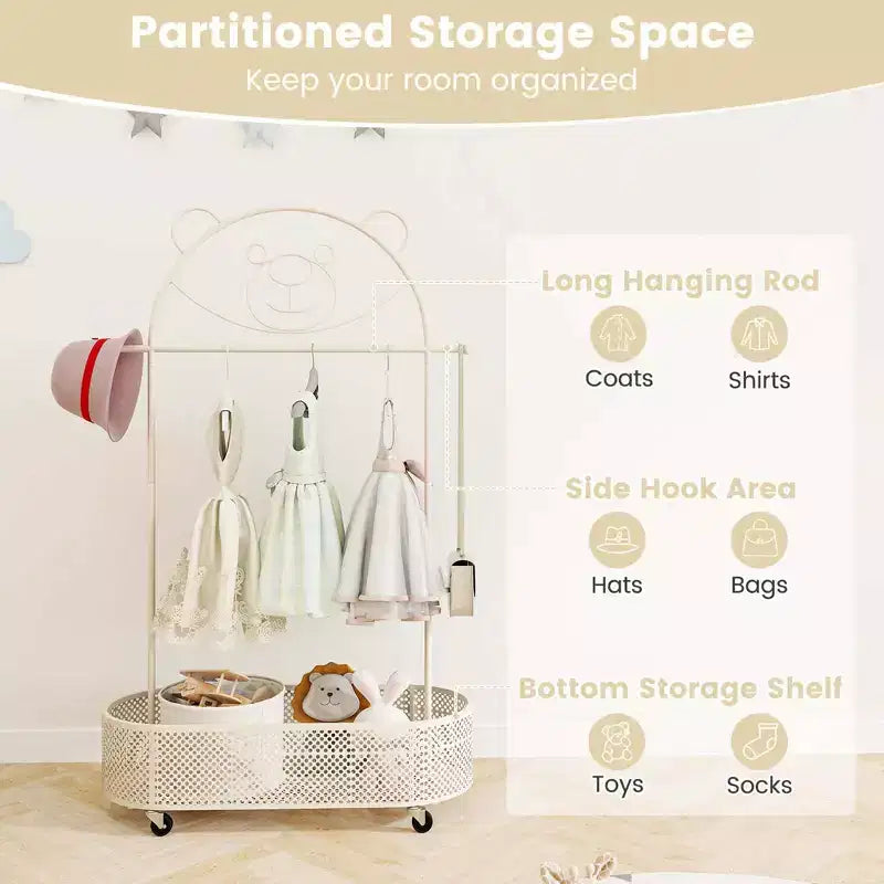 Portant à Vêtements pour Enfants avec 3 Hauteurs Réglables Portant Autonome Blanc/Rose
