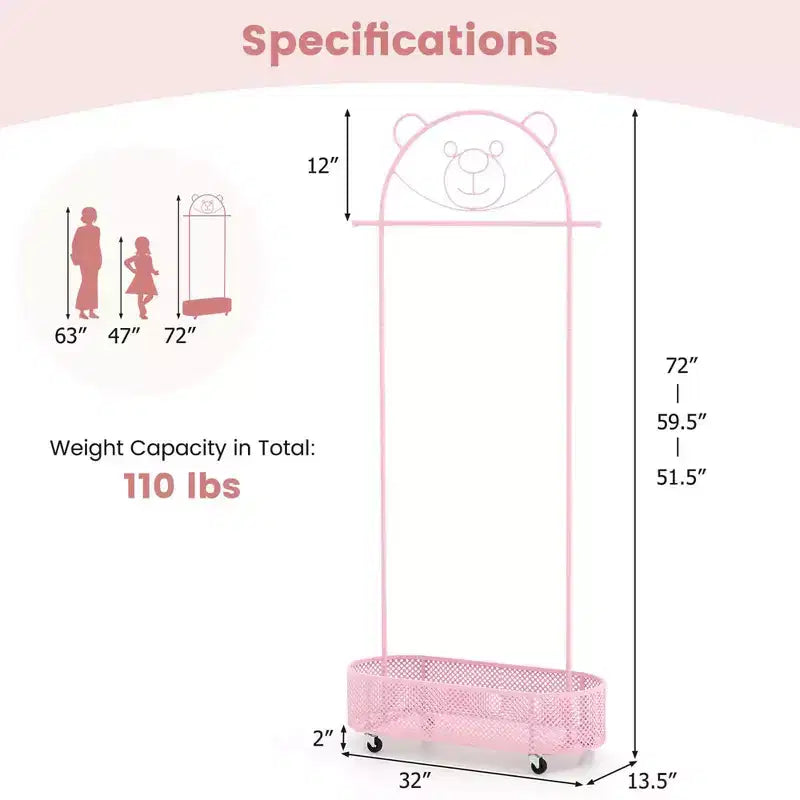 Portant à Vêtements pour Enfants avec 3 Hauteurs Réglables Portant Autonome Blanc/Rose