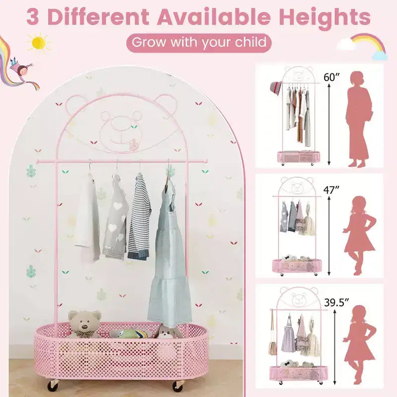 Portant à Vêtements pour Enfants avec 3 Hauteurs Réglables Portant Autonome Blanc/Rose