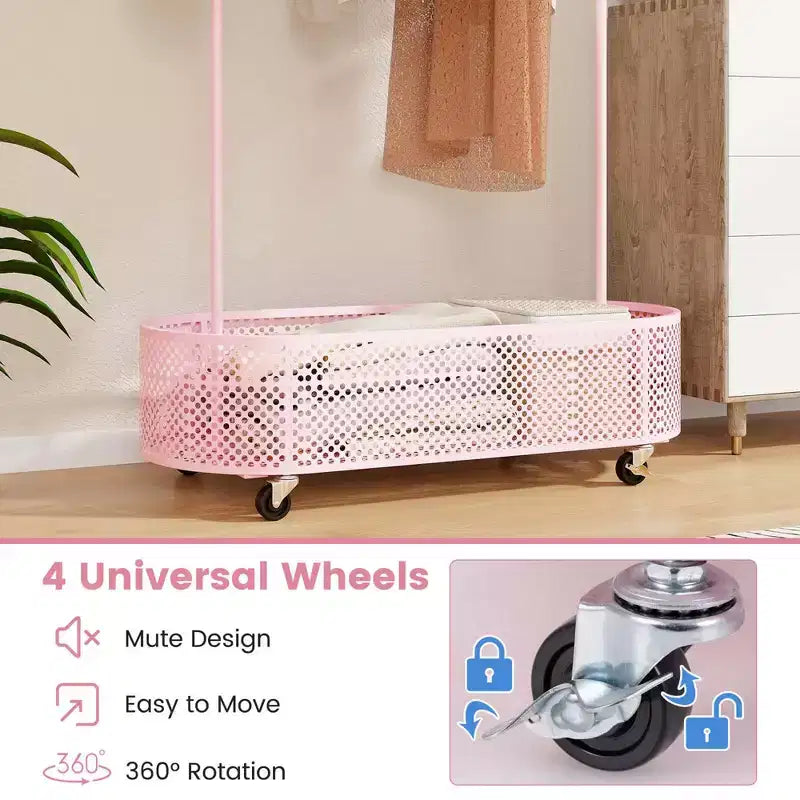 Portant à Vêtements pour Enfants avec 3 Hauteurs Réglables Portant Autonome Blanc/Rose