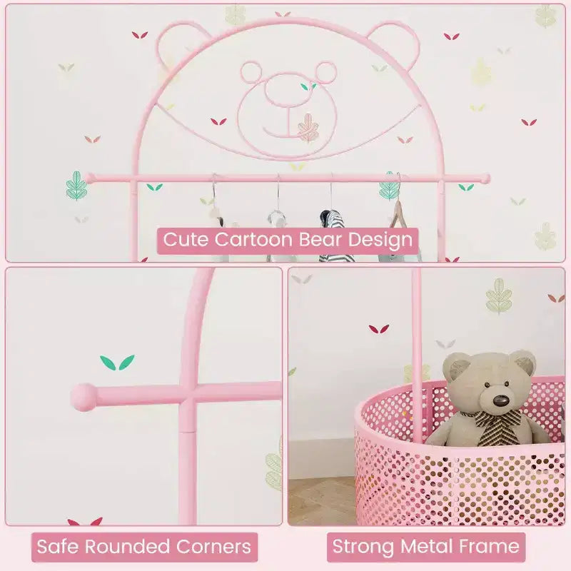 Portant à Vêtements pour Enfants avec 3 Hauteurs Réglables Portant Autonome Blanc/Rose