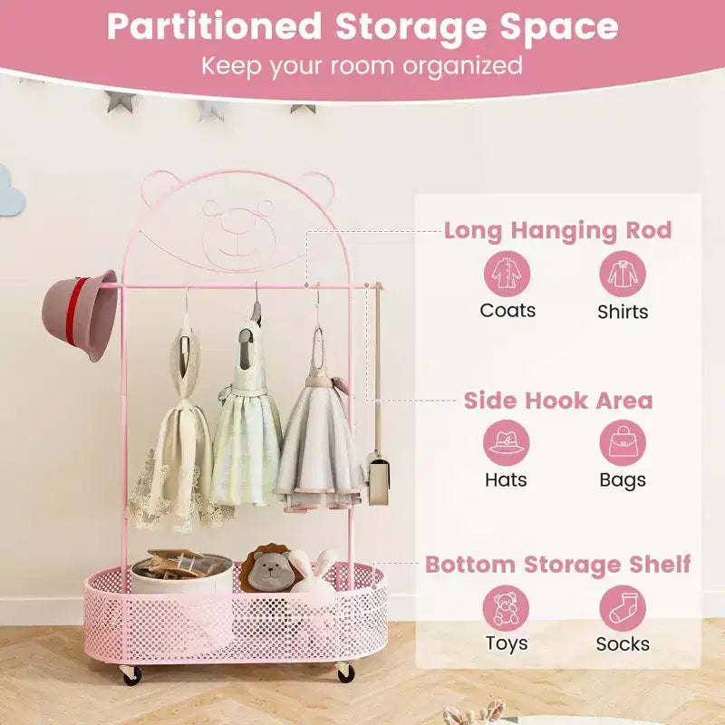 Portant à Vêtements pour Enfants avec 3 Hauteurs Réglables Portant Autonome Blanc/Rose