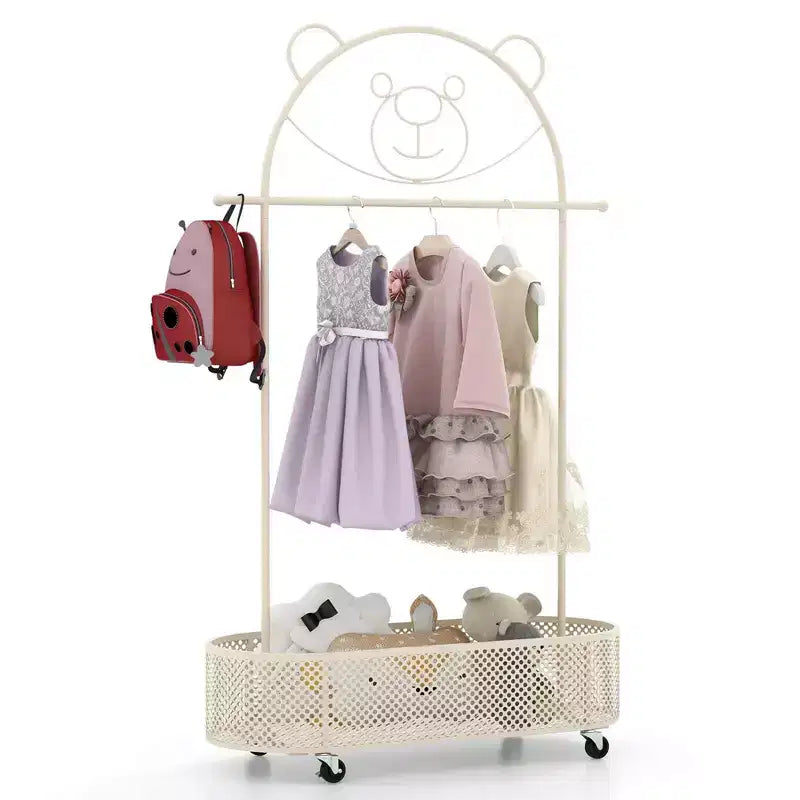 Portant à Vêtements pour Enfants avec 3 Hauteurs Réglables Portant Autonome Blanc/Rose