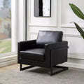 Fauteuil en cuir Moderne rembourré avec cadre en acier noir, Fauteuil confortable pour salon, chambre, bureau