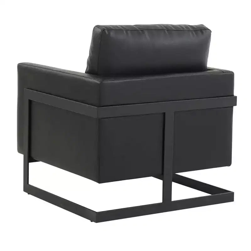 Fauteuil en cuir Moderne rembourré avec cadre en acier noir, Fauteuil confortable pour salon, chambre, bureau