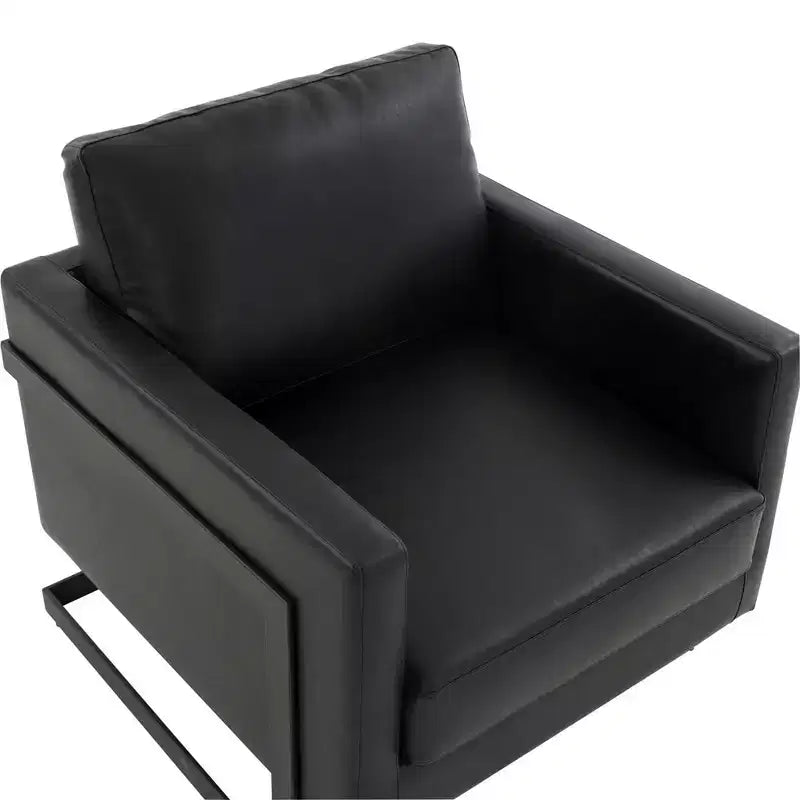 Fauteuil en cuir Moderne rembourré avec cadre en acier noir, Fauteuil confortable pour salon, chambre, bureau