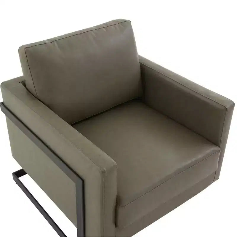 Fauteuil en cuir Moderne rembourré avec cadre en acier noir, Fauteuil confortable pour salon, chambre, bureau