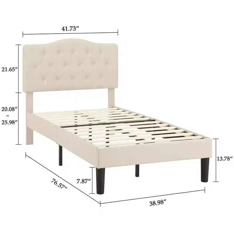 Lit rembourré avec plateforme en bois et tête de lit réglable en velours, pas besoin de sommier tapissier