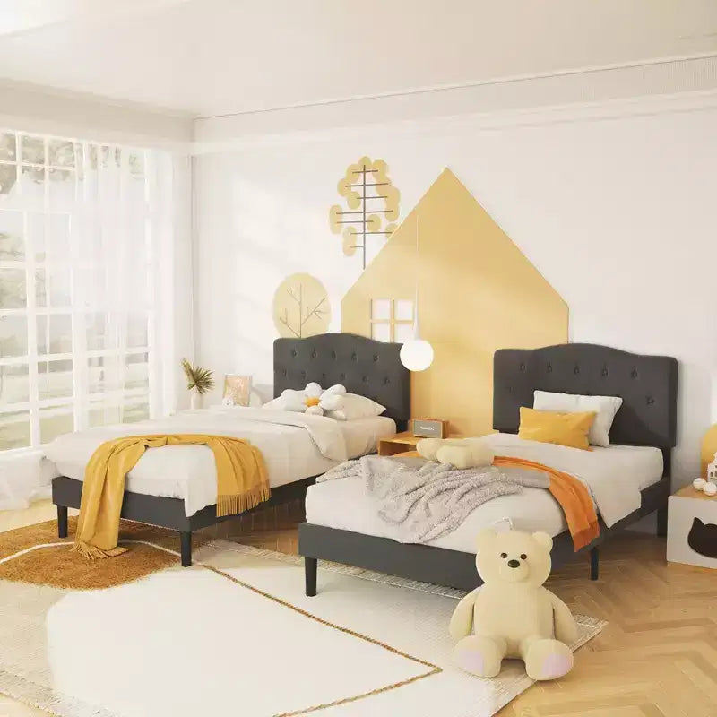 Lit rembourré avec plateforme en bois et tête de lit réglable en velours, pas besoin de sommier tapissier