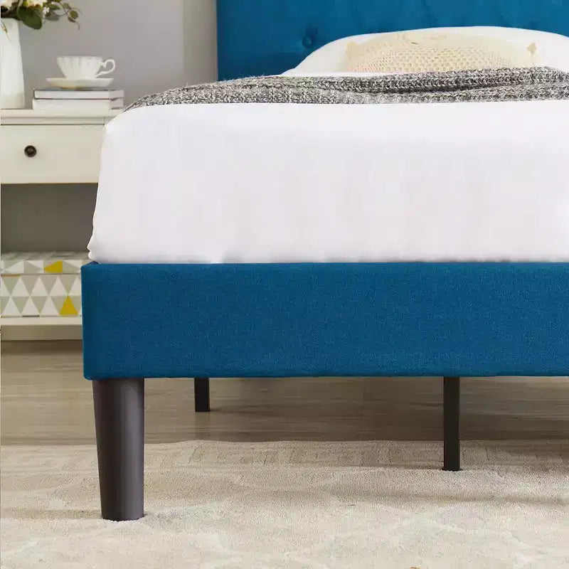 Lit rembourré avec plateforme en bois et tête de lit réglable en velours, pas besoin de sommier tapissier