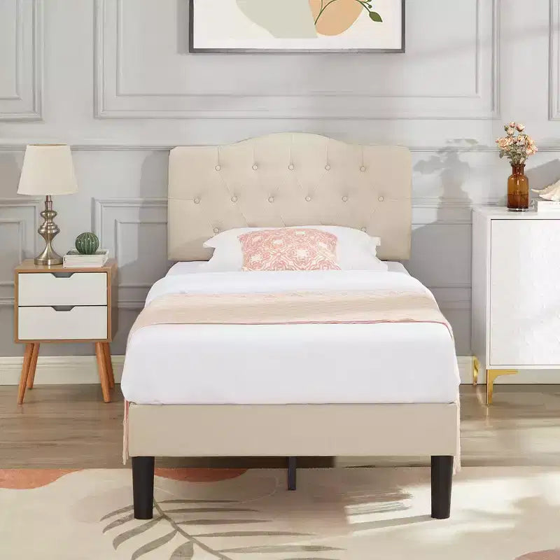 VECELO Upholstered Bed Wooden Platform Bed with Velvet Adjustable Headboard No Box Spring Needed Frame