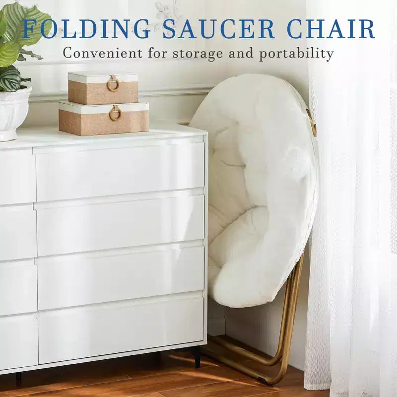 Fauteuil soucoupe pliable en fausse fourrure – Fauteuil confortable prêt à offrir pour adolescents, siège portable pour chambre à coucher, dortoir, cadeaux d'anniversaire