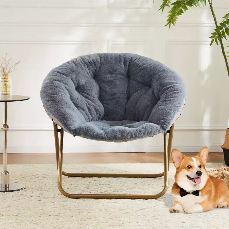 Fauteuil soucoupe pliable en fausse fourrure – Fauteuil confortable prêt à offrir pour adolescents, siège portable pour chambre à coucher, dortoir, cadeaux d'anniversaire