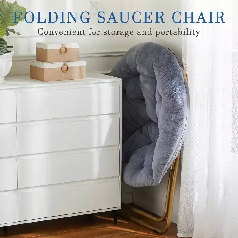 Fauteuil soucoupe pliable en fausse fourrure – Fauteuil confortable prêt à offrir pour adolescents, siège portable pour chambre à coucher, dortoir, cadeaux d'anniversaire