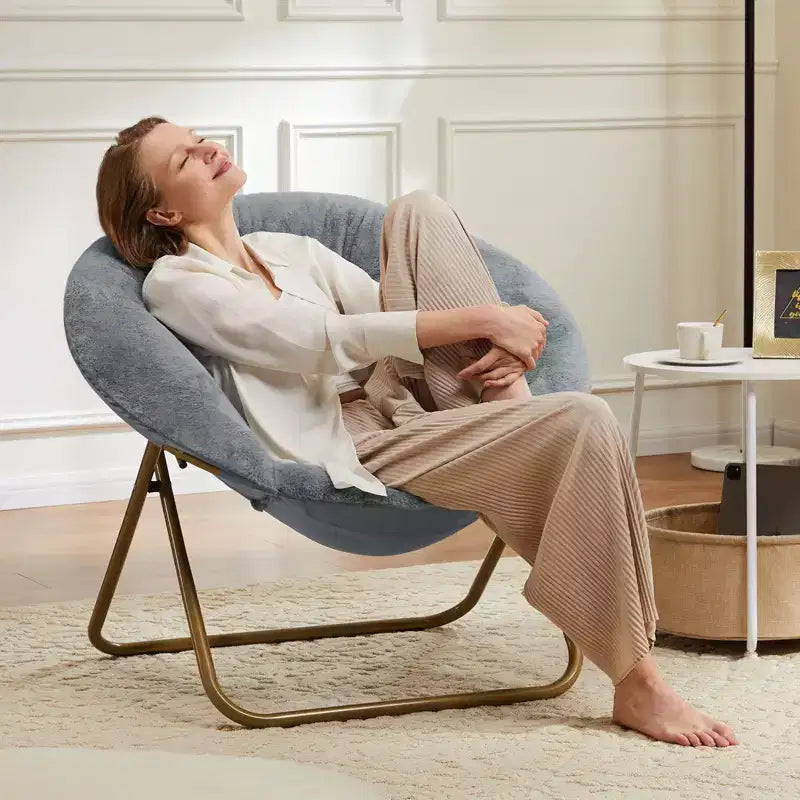 Fauteuil soucoupe pliable en fausse fourrure – Fauteuil confortable prêt à offrir pour adolescents, siège portable pour chambre à coucher, dortoir, cadeaux d'anniversaire