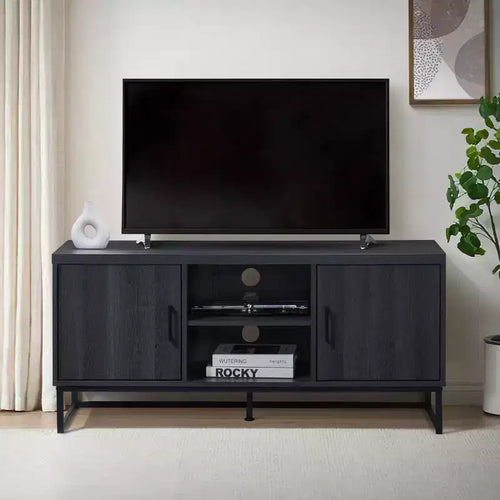Meuble TV en bois de 119 cm avec 2 armoires de rangement, convient aux téléviseurs jusqu'à 127 cm.