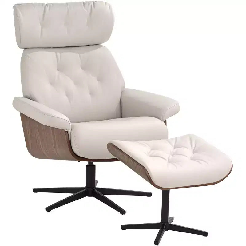 BenchMaster Melia Eggshell Adjustable Swivel Recliner and Ottoman