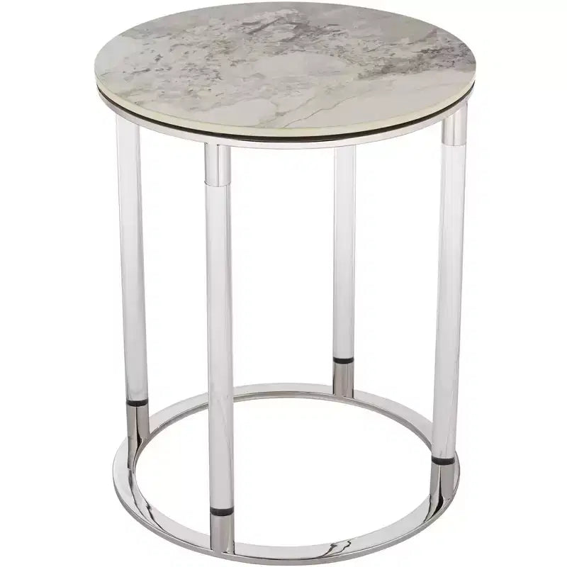 Studio 55D Tamara 18 1/4 Wide Stone and Chrome Round Side Table