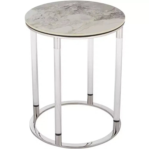 Studio 55D Tamara 18 1/4 Wide Stone and Chrome Round Side Table