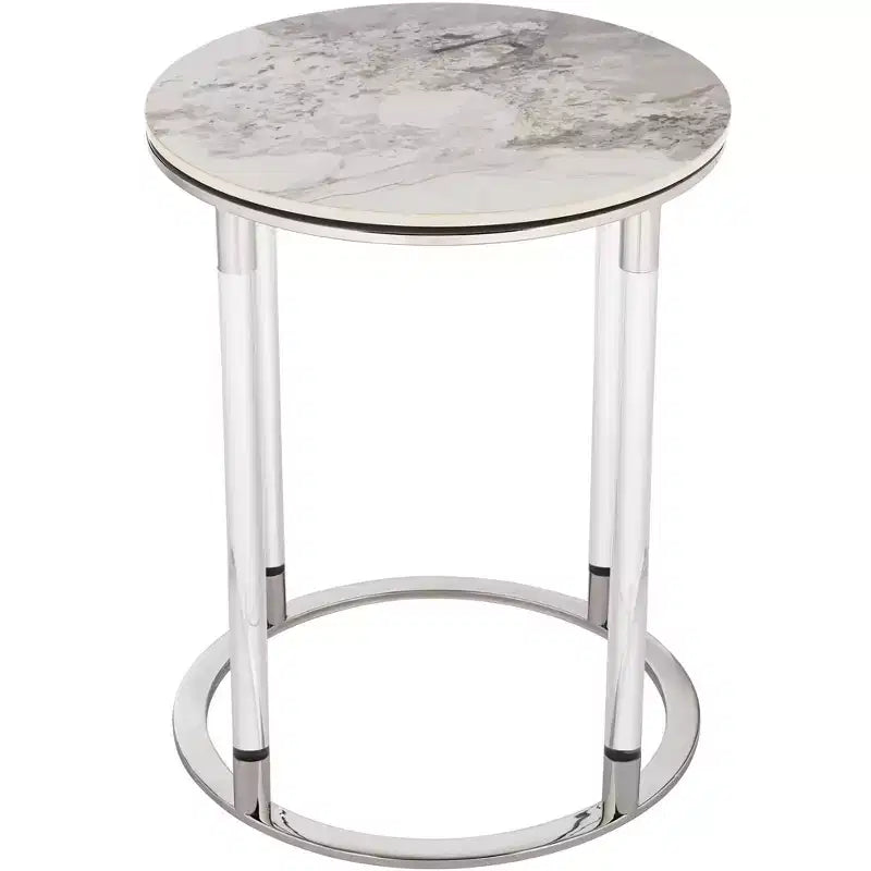 Table d'appoint ronde en pierre et chrome, 18 1/4 po de large