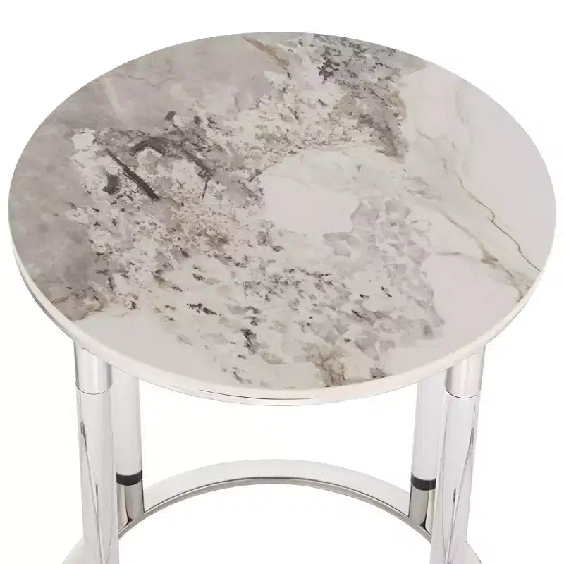 Table d'appoint ronde en pierre et chrome, 18 1/4 po de large