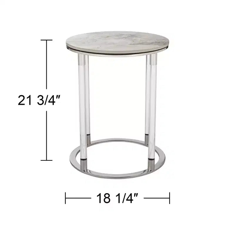 Table d'appoint ronde en pierre et chrome, 18 1/4 po de large