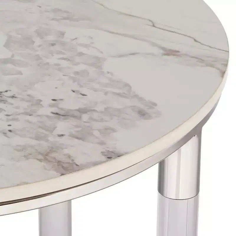 Table d'appoint ronde en pierre et chrome, 18 1/4 po de large