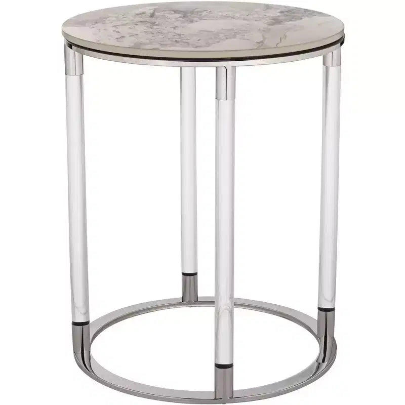 Table d'appoint ronde en pierre et chrome, 18 1/4 po de large