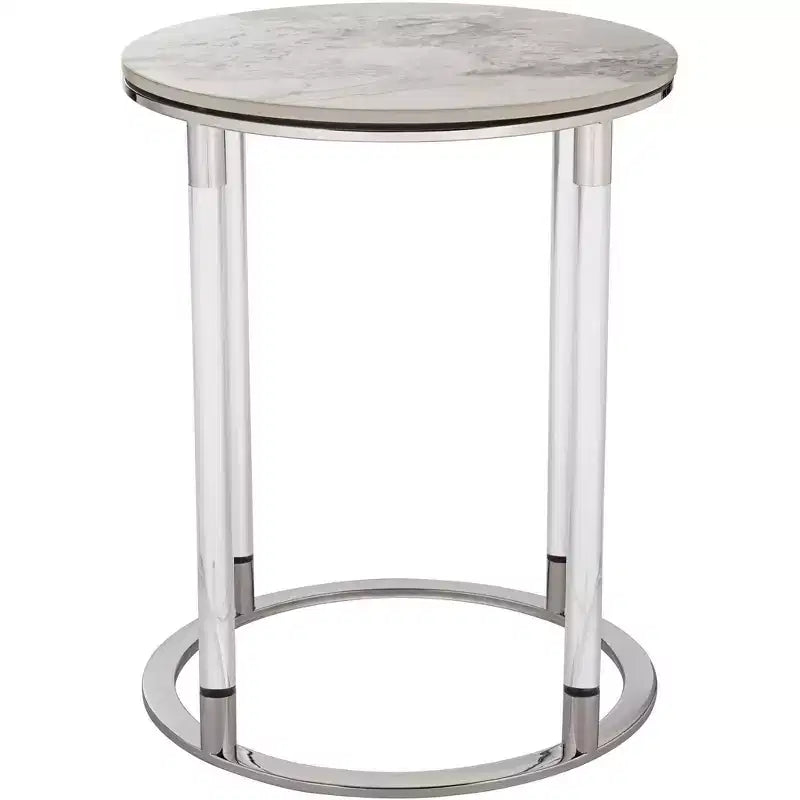 Table d'appoint ronde en pierre et chrome, 18 1/4 po de large