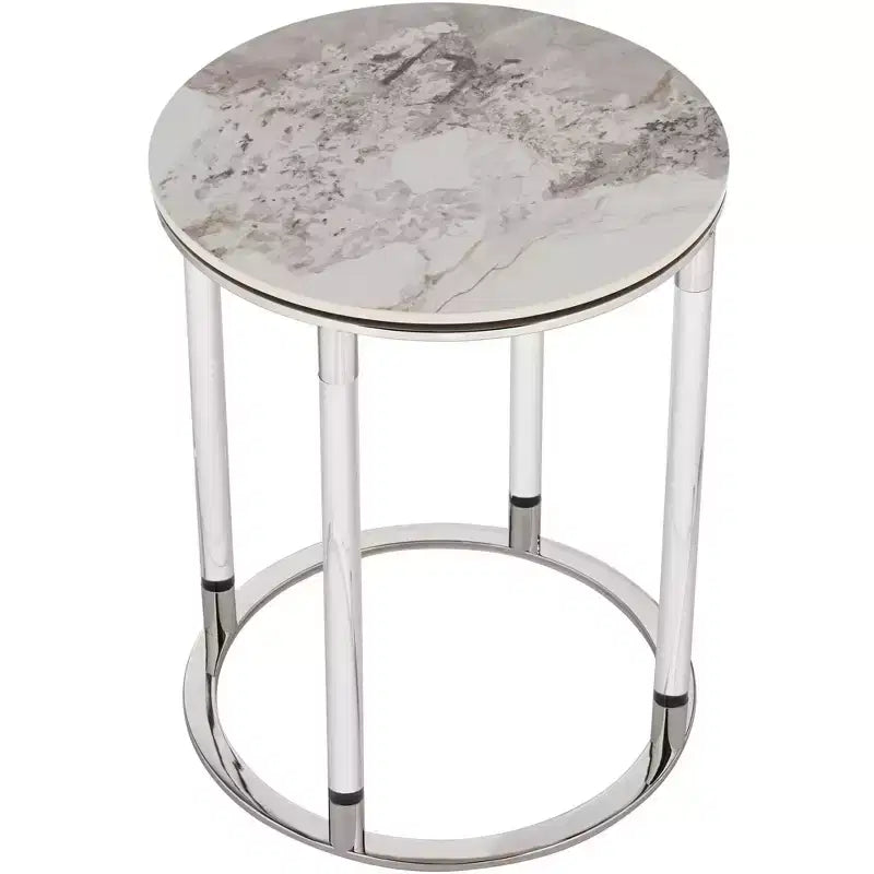 Table d'appoint ronde en pierre et chrome, 18 1/4 po de large