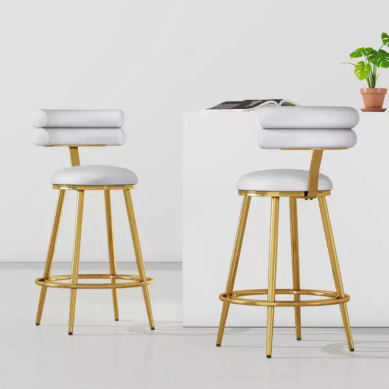 Tabourets de bar modernes de 96,5 cm de haut, lot de 2, chaises d'appoint en velours avec cadre en métal pour cuisine/chambre/salle à manger