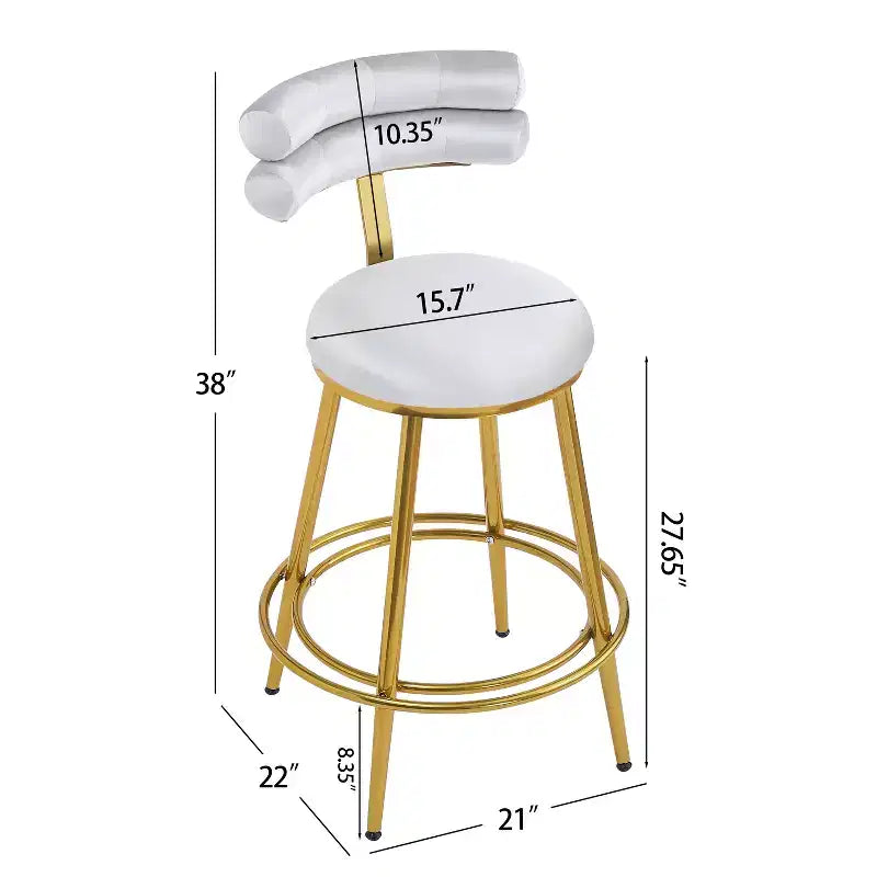 Tabourets de bar modernes de 96,5 cm de haut, lot de 2, chaises d'appoint en velours avec cadre en métal pour cuisine/chambre/salle à manger