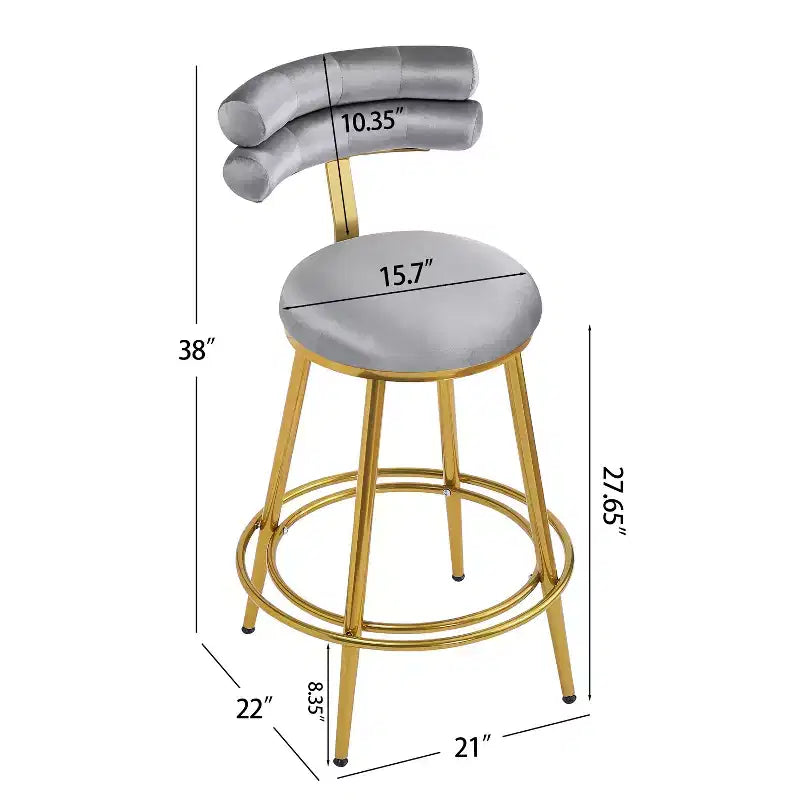 Tabourets de bar modernes de 96,5 cm de haut, lot de 2, chaises d'appoint en velours avec cadre en métal pour cuisine/chambre/salle à manger