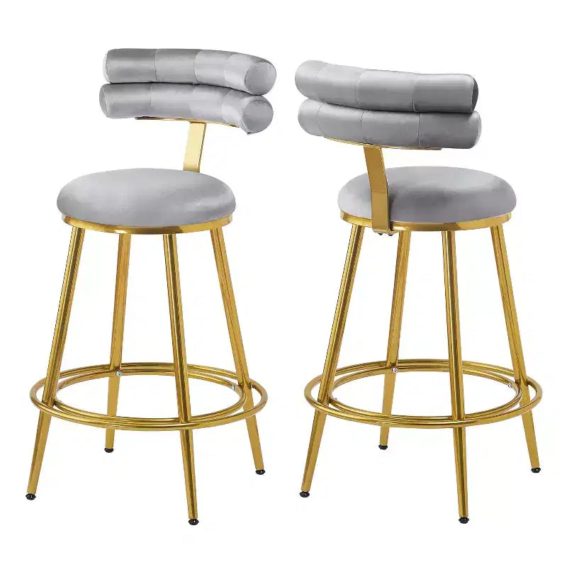 Tabourets de bar modernes de 96,5 cm de haut, lot de 2, chaises d'appoint en velours avec cadre en métal pour cuisine/chambre/salle à manger