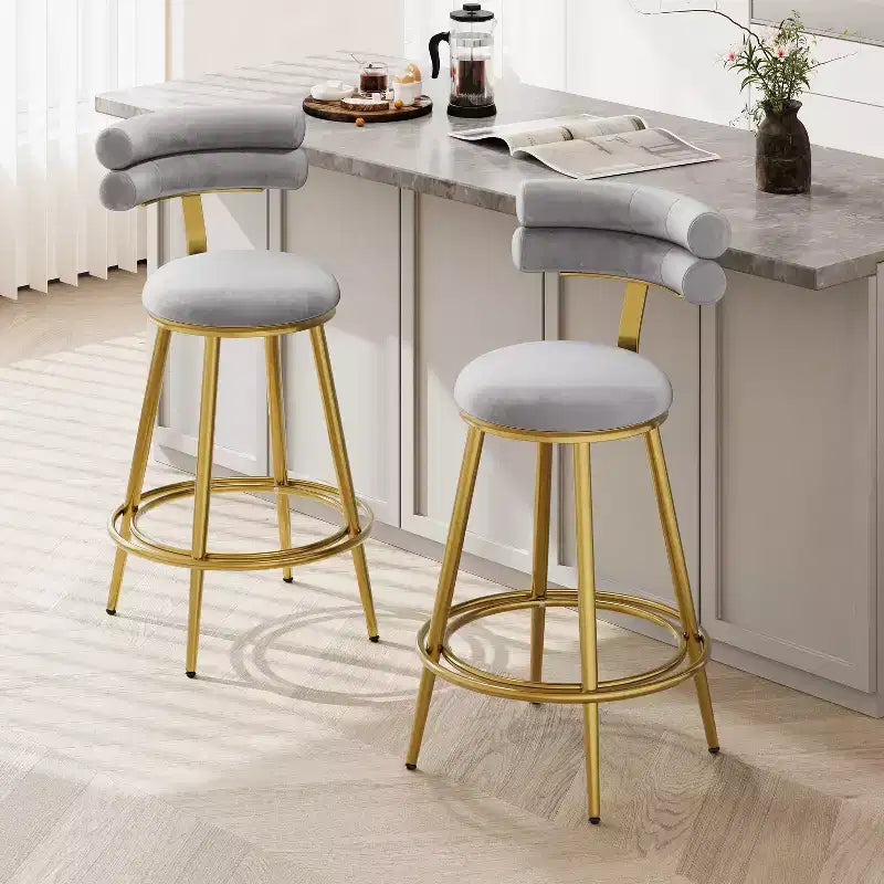 38''H Modern Bar Stools Set of 2, Velvet Accent Stools Chair with Metal Frame for Kitchen/Bedroom/Dining Room -ModernLuxe