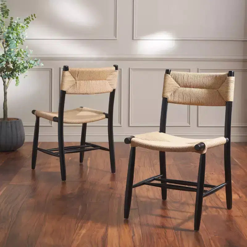 Chaise de salle à manger en corde naturelle/noire