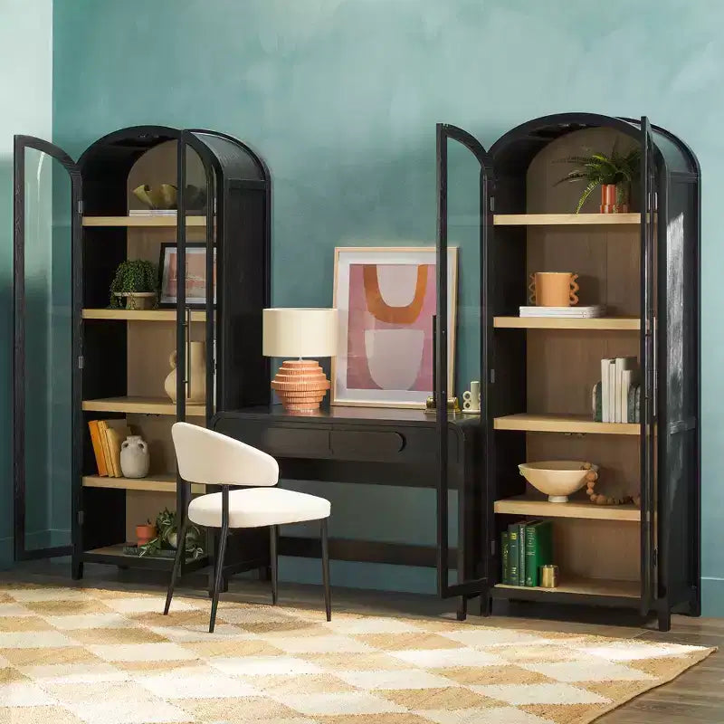 Bureau cascade moderne 3 pièces avec 2 bibliothèques hautes en verre