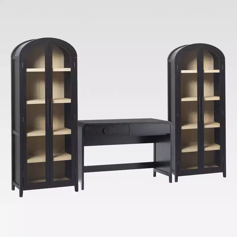 Saracina Home 3pc Modern Waterfall Desk with 2 Tall Glass Bookcases
