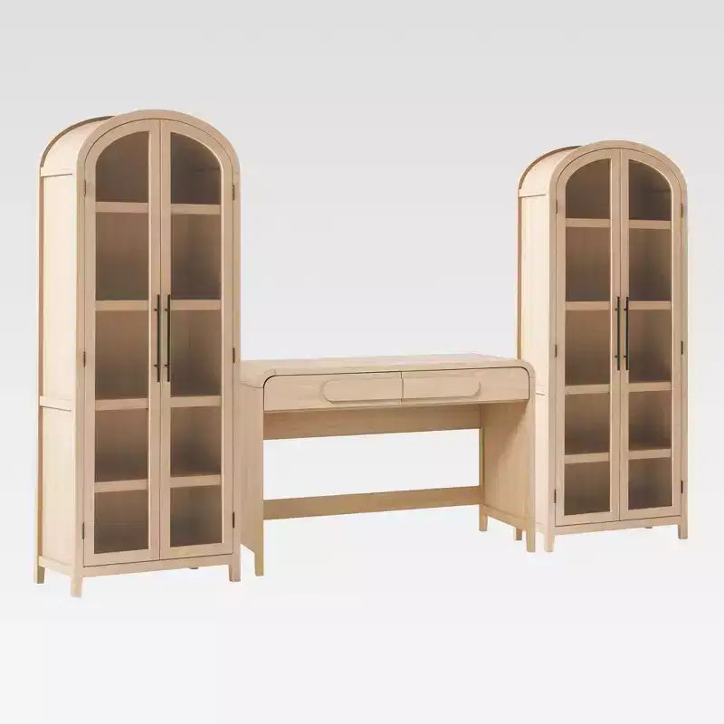 Bureau cascade moderne 3 pièces avec 2 bibliothèques hautes en verre