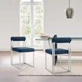 Armen Living Set of 2 Anastasia Brushed Stainless Steel and Fabric Dining Chairs