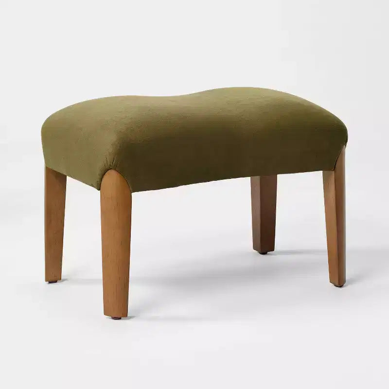 Upholstered Ottoman With Wood Legs Olive Green - Threshold designed with Studio McGee