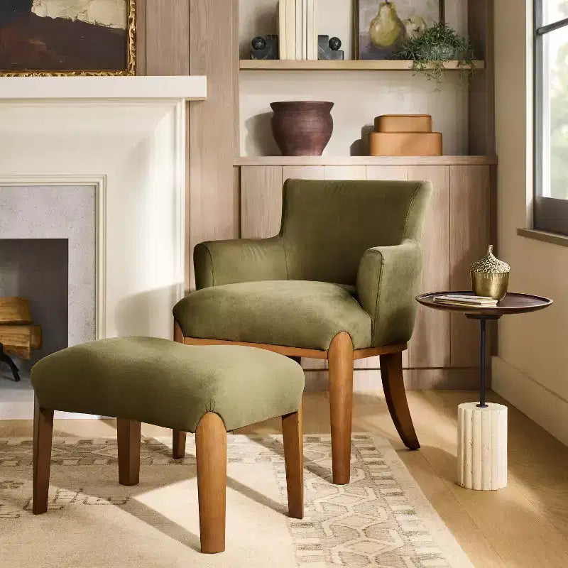 Pouf rembourré avec pieds en bois vert olive - Threshold conçu avec Studio McGee