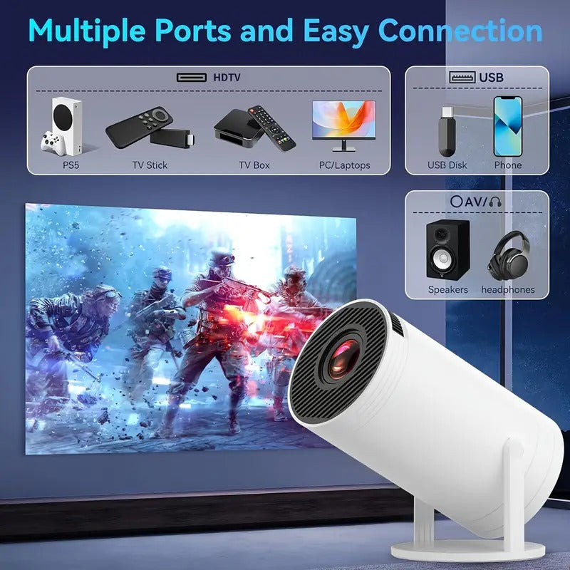 4K Projector with HY300 PRO! Powered by an advanced chip, WiFi6 Portable design