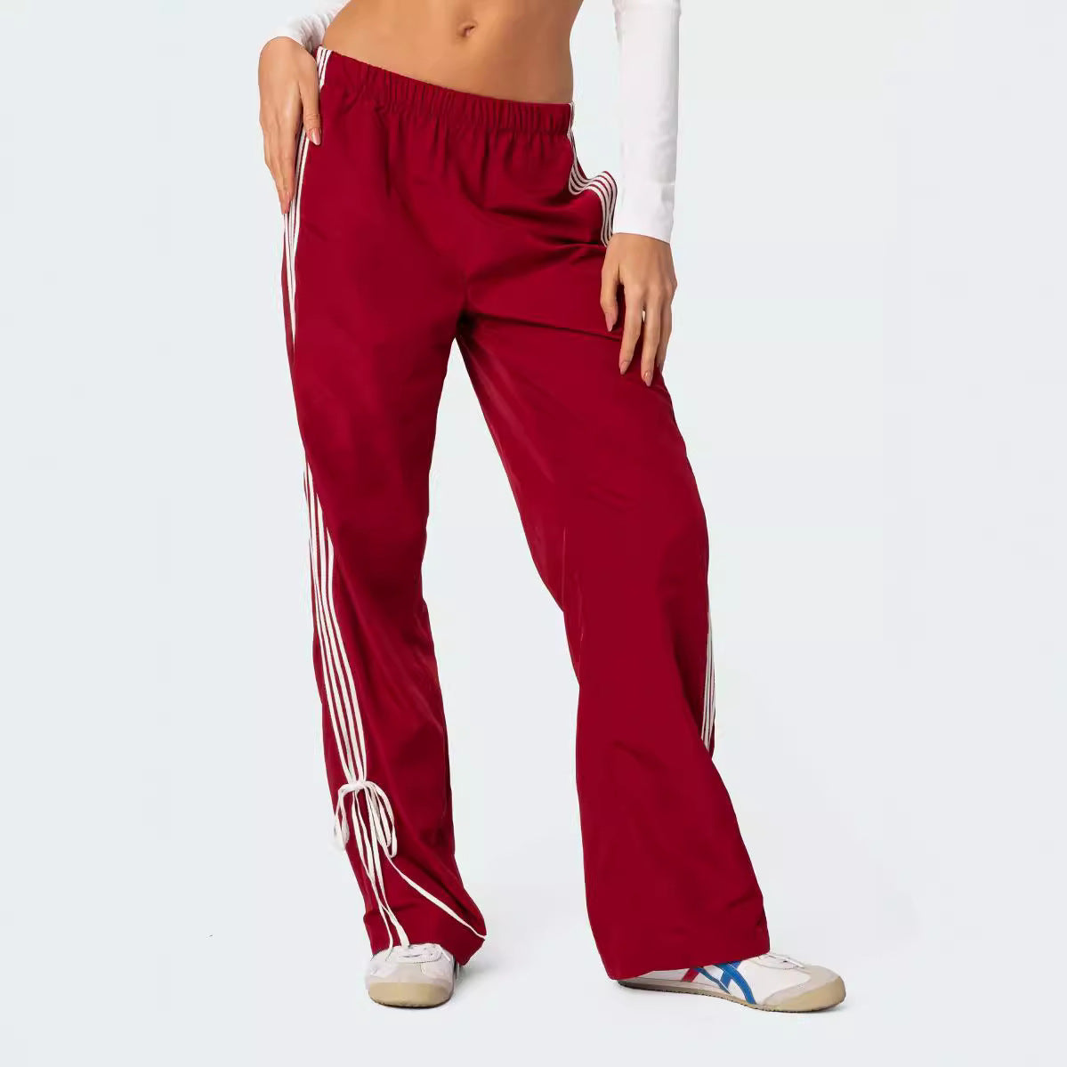 Casual Fashion All-matching Sports Four Bars Contrast Color Straight-leg Pants