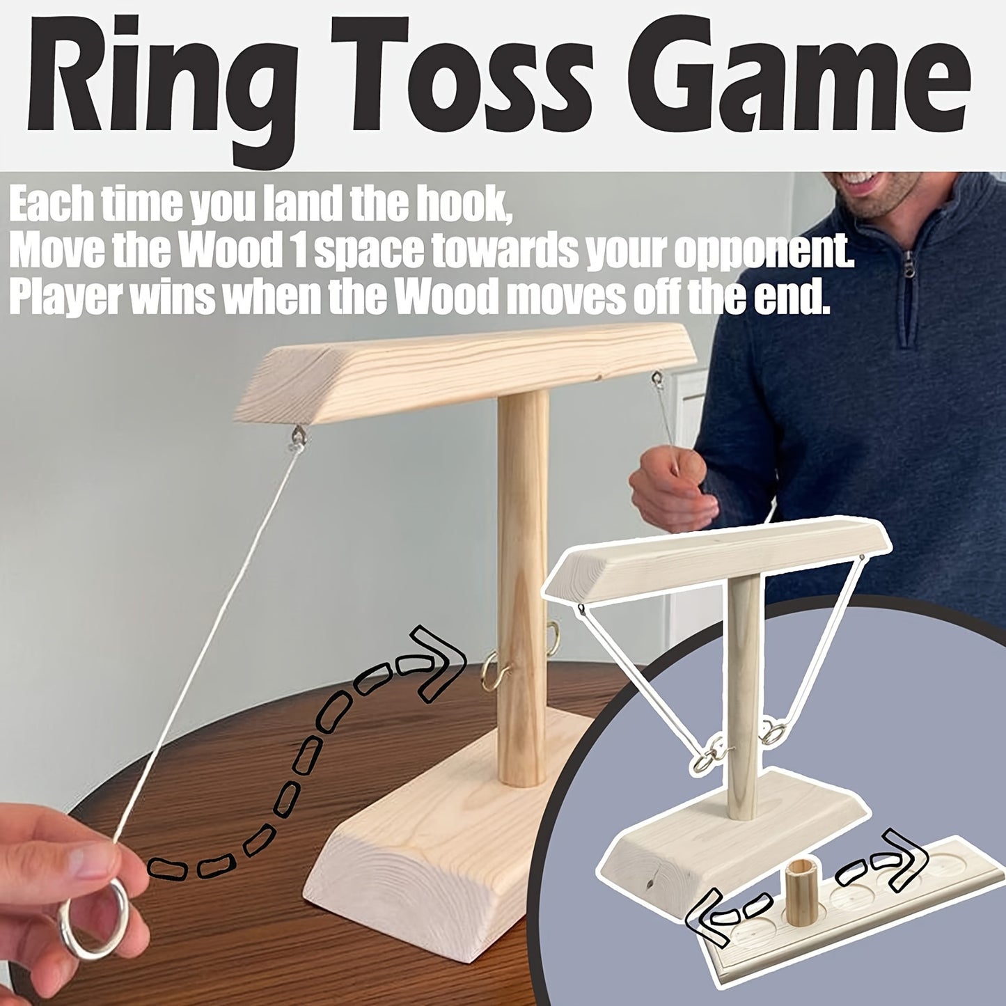 Wooden Hook And Toss Ring Game Set, Indoor/Outdoor Board Game, Halloween Party Supplies