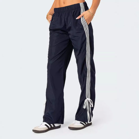 Casual Fashion All-matching Sports Four Bars Contrast Color Straight-leg Pants